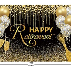 MEHOFOND Happy Retirement Backdrop Black and Gold Glitter Diamond Balloon Photography Background Black Gold Shinning Sparkle Congrats Retirement Party Decorations Banner Photo Studio Props 7x5ft