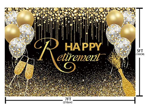 MEHOFOND Happy Retirement Backdrop Black and Gold Glitter Diamond Balloon Photography Background Black Gold Shinning Sparkle Congrats Retirement Party Decorations Banner Photo Studio Props 7x5ft