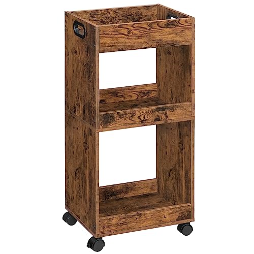 MAHANCRIS 3-Tier Rolling Serving Bar Cart, Industrial Bar Cart for The Home, Beverage Cart with Storage Shelves, Utility Storage Cart with Wheels, for Kitchen Dinning Room, Bar, Rustic Brown RCHR8101