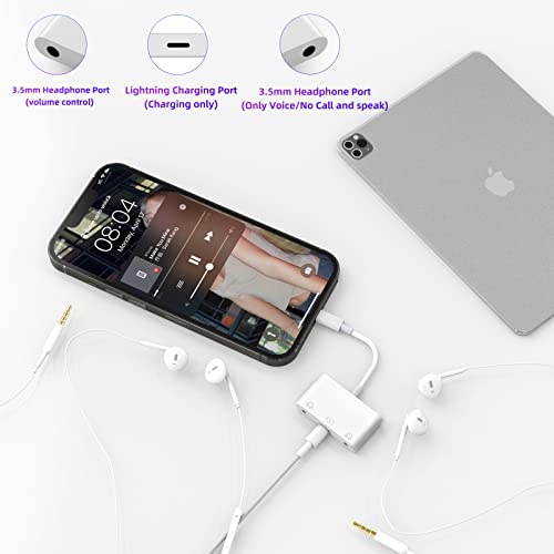 Steepower 3.5mm iPhone Headphone Splitterr,3 in 1 Dual 3.5mm Headphone Jack Adapter with Power Port,Compatible with iPhone 14/13/12/11/X/8/8plus/7/7plus/iPad-Support iOS 16