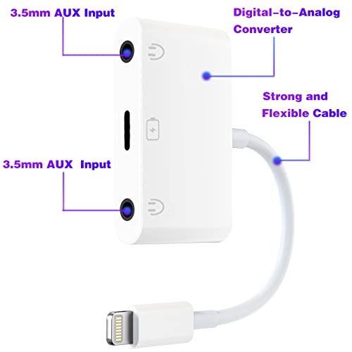 Steepower 3.5mm iPhone Headphone Splitterr,3 in 1 Dual 3.5mm Headphone Jack Adapter with Power Port,Compatible with iPhone 14/13/12/11/X/8/8plus/7/7plus/iPad-Support iOS 16