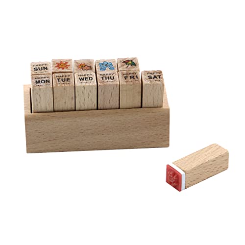 Crapyt 12 PCS Rubber Stamps for Crafting 0.39"×0.39"×1.22" Weather Stamps for Journals Wooden Stamps Rubber Stamps