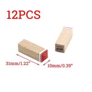 Crapyt 12 PCS Rubber Stamps for Crafting 0.39"×0.39"×1.22" Weather Stamps for Journals Wooden Stamps Rubber Stamps