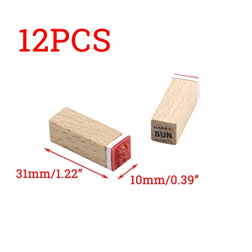 Crapyt 12 PCS Rubber Stamps for Crafting 0.39"×0.39"×1.22" Weather Stamps for Journals Wooden Stamps Rubber Stamps