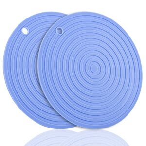 viwehots blue silicone trivets mats for hot pots and pans, heat resistant mats pot holders, flexible hot pads for kitchen table, non slip silicone mats, dia11.81 big round microwave cover mats set 2
