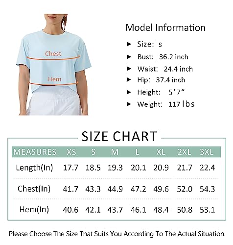 THE GYM PEOPLE Women's Workout Crop Top T-Shirt Short Sleeve Boxy Yoga Running Cropped Basic Tee Light Blue