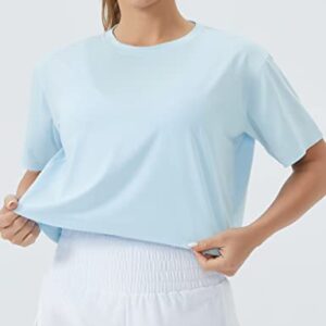 THE GYM PEOPLE Women's Workout Crop Top T-Shirt Short Sleeve Boxy Yoga Running Cropped Basic Tee Light Blue