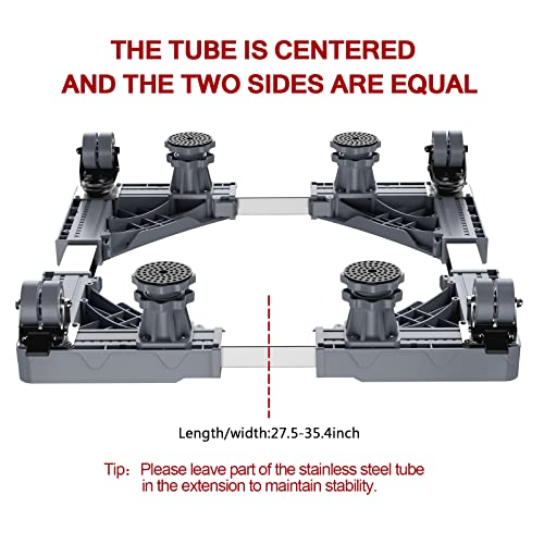 Fridge Stand Mobile Base with 4 Locking Wheels and 4 Strong Feet, 19.7”-27.5” Adjustable Furniture Dolly for Washer Dryer Washing Machine Stand Pedestal, Refrigerator Stand(KBN-10GRAY)