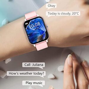 Bzdzmqm Smart Watch Can Answer Calls and Text, 1.7In HD Touch-Screen Smartwatch for iOS Android Waterproof Sport Watch Call/Text (Pink)