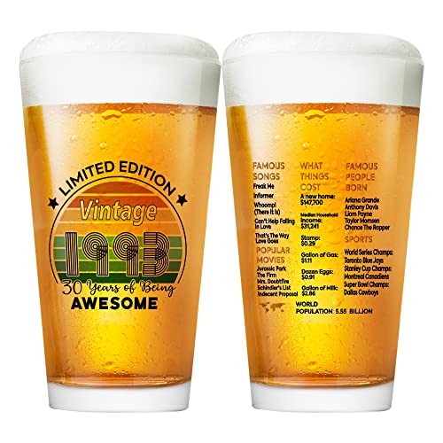 Fatbaby 1993 30th Birthday Gifts Beer Glass for Men Women Turning 30,Funny Thirty Year Old Bday Party Supplies Decorations Ideas,30 Years Gag Vintage Pint Glasses Presents 16 oz