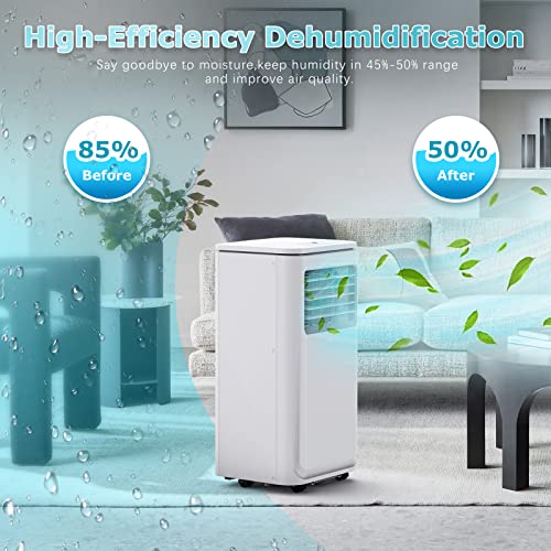 LEMBERI 10000 BTU Portable Air Conditioners,Quiet Room Portable AC Unit up to 350 Sq Ft,3 in 1 Compact Cooling Unit with Dehumidifier and Fan Functions,Portable AC with Remote Control, White