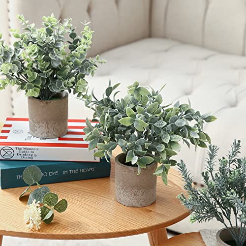 CEWOR Fake Hanging Plants 3 Pack Artificial Plants with 3 Macrame Plant Hangers Mini Potted Fake Plants Faux Plastic Eucalyptus Rosemary Plants for Home Office Bathroom Kitchen Farmhouse Room Decor