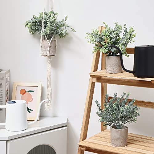 CEWOR Fake Hanging Plants 3 Pack Artificial Plants with 3 Macrame Plant Hangers Mini Potted Fake Plants Faux Plastic Eucalyptus Rosemary Plants for Home Office Bathroom Kitchen Farmhouse Room Decor