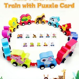 ZRCCOX Wooden Farm Animals Train Set Toy for 2 3 4 Year Old Girls and Boys Birthday Gifts Montessori Toddlers Toys for Ages 2-4 Boy Toy Train Learning Educational Toys for Kids 1-2-4