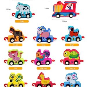 ZRCCOX Wooden Farm Animals Train Set Toy for 2 3 4 Year Old Girls and Boys Birthday Gifts Montessori Toddlers Toys for Ages 2-4 Boy Toy Train Learning Educational Toys for Kids 1-2-4