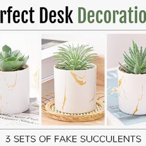 Der Rose 3 Packs Small Fake Plants Succulents Plants Artificial in Pots for Home Office Desk Decor for Women