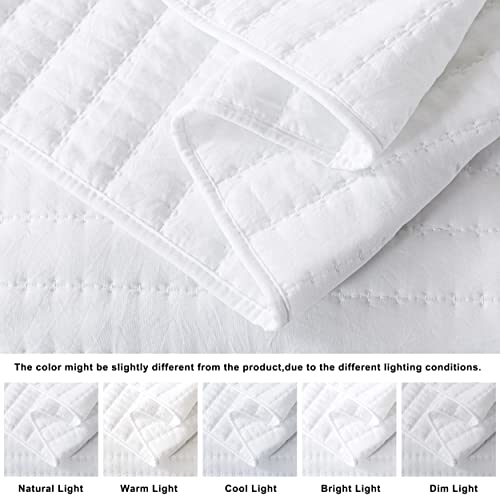 Oversized California Cal King Size Quilt Bedding Sets with Pillow Shams, White Lightweight Bedspread Coverlet, Quilted Blanket Thin Comforter Bed Cover for All Season, 3 Pieces, 118x106 inches