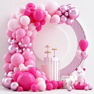 nisocy 124pcs pink balloons garland arch kit, 18in 12in 10in 5in different size hot pink metallic pink balloons for engagement, wedding, birthday, baby shower, princess theme valentine's decorations