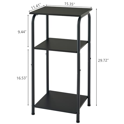 Tajsoon Tall End Table 3 Tier 30 Inch Narrow Side Table with Storage Shelves, Small Table Stand for Small Spaces with Metal Frame, Small Sofa Table for Living Room, Bedroom, Office, Black