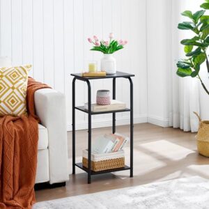 Tajsoon Tall End Table 3 Tier 30 Inch Narrow Side Table with Storage Shelves, Small Table Stand for Small Spaces with Metal Frame, Small Sofa Table for Living Room, Bedroom, Office, Black