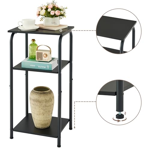 Tajsoon Tall End Table 3 Tier 30 Inch Narrow Side Table with Storage Shelves, Small Table Stand for Small Spaces with Metal Frame, Small Sofa Table for Living Room, Bedroom, Office, Black