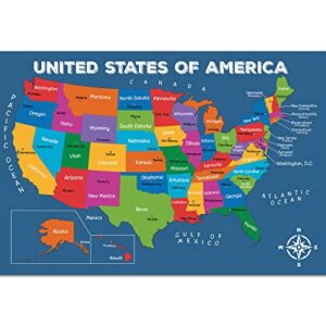 16x24" United States Of America Map Poster Large - UNFRAMED; Capitals Poster; US Wall Map; Colorful Map of USA States For Kid; North America Map Wall Art; Back to School; Classroom Decor