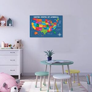 16x24" United States Of America Map Poster Large - UNFRAMED; Capitals Poster; US Wall Map; Colorful Map of USA States For Kid; North America Map Wall Art; Back to School; Classroom Decor