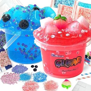 20 fl oz premade slime, 2 pack big slime bucket with jelly cube, glimmer crunchy slime stretchy and non-sticky, slime kits include 10 sets add-ins, party favors for kids, sensory toy stress relief
