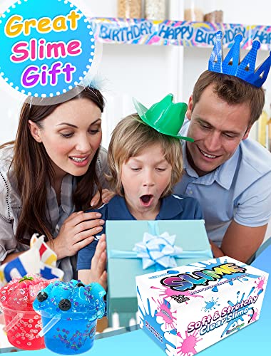 20 FL OZ Premade Slime, 2 Pack Big Slime Bucket with Jelly Cube, Glimmer Crunchy Slime Stretchy and Non-Sticky, Slime Kits Include 10 Sets Add-ins, Party Favors for Kids, Sensory Toy Stress Relief