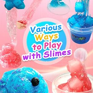 20 FL OZ Premade Slime, 2 Pack Big Slime Bucket with Jelly Cube, Glimmer Crunchy Slime Stretchy and Non-Sticky, Slime Kits Include 10 Sets Add-ins, Party Favors for Kids, Sensory Toy Stress Relief