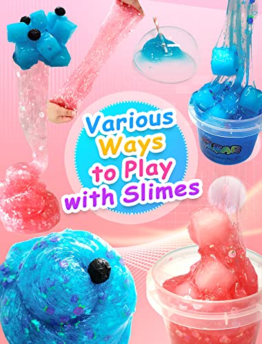 20 FL OZ Premade Slime, 2 Pack Big Slime Bucket with Jelly Cube, Glimmer Crunchy Slime Stretchy and Non-Sticky, Slime Kits Include 10 Sets Add-ins, Party Favors for Kids, Sensory Toy Stress Relief