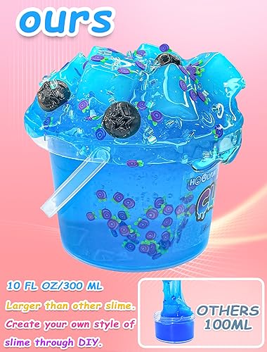 20 FL OZ Premade Slime, 2 Pack Big Slime Bucket with Jelly Cube, Glimmer Crunchy Slime Stretchy and Non-Sticky, Slime Kits Include 10 Sets Add-ins, Party Favors for Kids, Sensory Toy Stress Relief