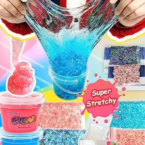 20 FL OZ Premade Slime, 2 Pack Big Slime Bucket with Jelly Cube, Glimmer Crunchy Slime Stretchy and Non-Sticky, Slime Kits Include 10 Sets Add-ins, Party Favors for Kids, Sensory Toy Stress Relief