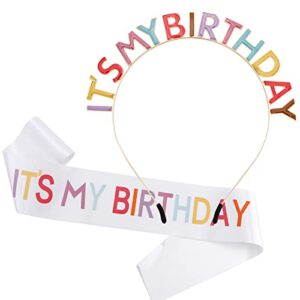 BAHABY Birthday Crowns for Women, IT'S MY BIRTHDAY Sash & Birthday Headband Set Princess Birthday Sash and Tiara Birthday Gifts for Women Girls Sweet Happy Birthday Accessories for Party - Multicolor