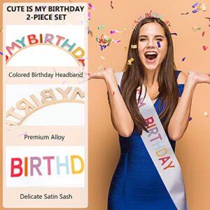 BAHABY Birthday Crowns for Women, IT'S MY BIRTHDAY Sash & Birthday Headband Set Princess Birthday Sash and Tiara Birthday Gifts for Women Girls Sweet Happy Birthday Accessories for Party - Multicolor