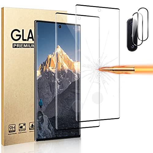 [2+2 Pack] Galaxy Note 10 Plus 5G Screen Protector, HD Clear 9H Tempered Glass Scratch Resistant, Fingerprint Unlock, 3D Curved, Bubble-Free for Samsung Galaxy Note 10 Plus Screen Camera Protector (6.8")