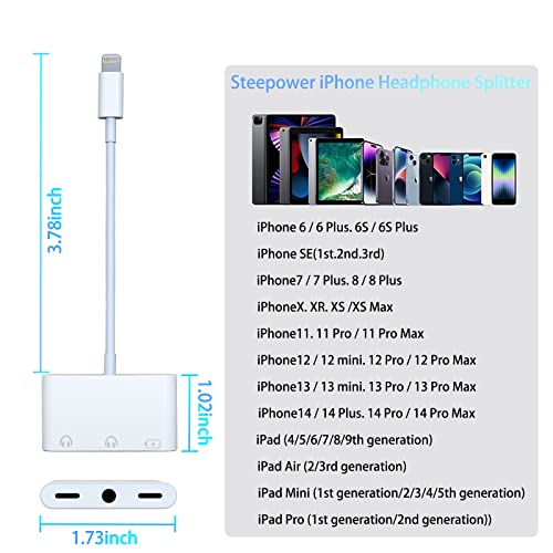 Steepower iPhone Headphone Jack Adapter, 3in1 Lighting to 3.5 mm Headphone Jack Adapter,Lighting Audio & Charging Adapter Compatible with iPhone 14/13/12/11/X/8/8plus/7/7plus/iPad-Support iOS 16