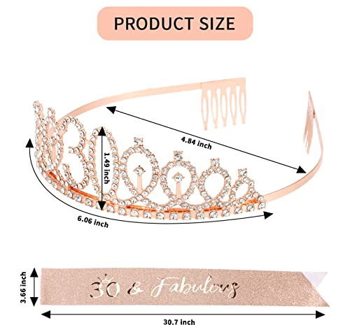 CIEHER 30th Birthday Crown + 30th Birthday Sash + Pearl Pin Set, 30th Birthday Decorations for Women 30th Birthday Gifts for Her 30 Cake Topper 30th Birthday Tiara Happy 30th Birthday Party Rose Gold