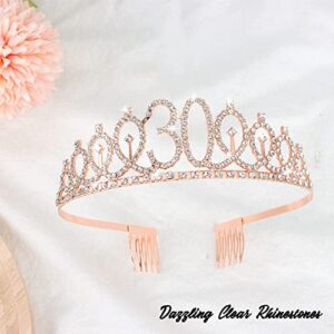 CIEHER 30th Birthday Crown + 30th Birthday Sash + Pearl Pin Set, 30th Birthday Decorations for Women 30th Birthday Gifts for Her 30 Cake Topper 30th Birthday Tiara Happy 30th Birthday Party Rose Gold