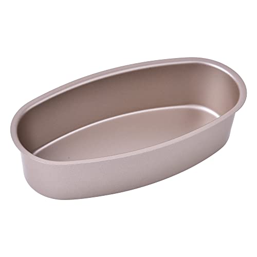 Bakeley Ellipse Cheese Cake Pan, 8-Inch Non-Stick Oval Cake Bread and Meat Bakeware for Oven and Instant Pot Baking (Champagne Gold)