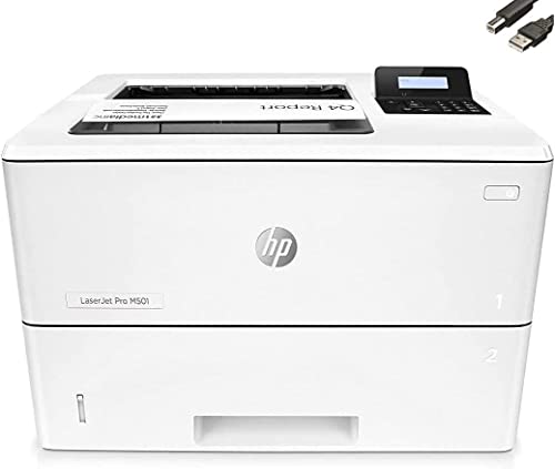 HP Laserjet Pro M501dn Monochrome Laserjet Printer, Automatic 2-Sided Printing, 2-line LCD Display, 650-Sheet, 45 ppm, Built-in Ethernet and USB, Auto-On/Auto-Off, Bundle with JAWFOAL Printer Cable