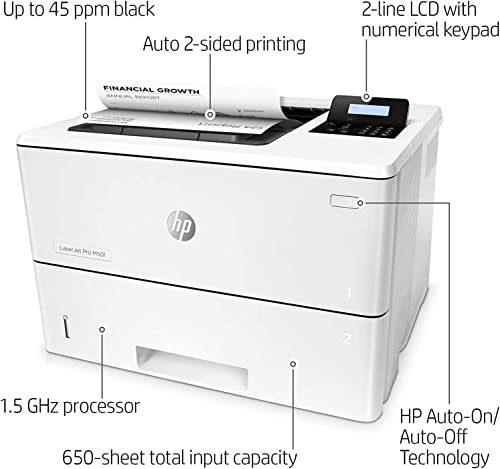 HP Laserjet Pro M501dn Monochrome Laserjet Printer, Automatic 2-Sided Printing, 2-line LCD Display, 650-Sheet, 45 ppm, Built-in Ethernet and USB, Auto-On/Auto-Off, Bundle with JAWFOAL Printer Cable