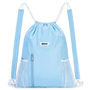 wandf drawstring backpack with shoulder pad sports gym backpack with mesh pocket string bag for women men(blue)