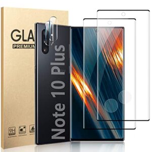 [2+2 pack]galaxy note 10 plus screen protector+camera lens film,9h tempered glass,ultrasonic fingerprint compatible, hd clear,3d curved glass screen protector for samsung galaxy note 10 plus (6.8")