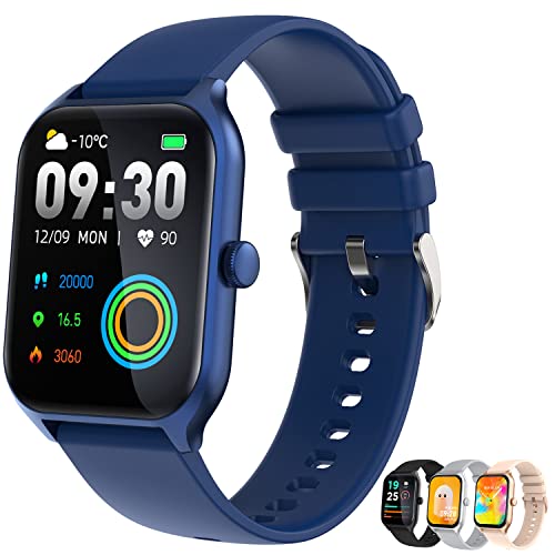 Smart Watch, 1.96-Inch HD Touch Screen Smartwatch with Text and Call, Heart Rate, Blood Oxygen, and Activity Trackers - Compatible with iPhone and Android, IP68 Waterproof, for Men and Women (Blue)