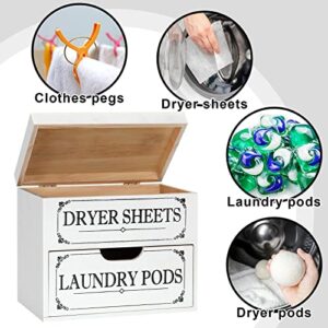 Tatuo Dryer Sheet Holder with Hinged Lid Farmhouse Dryer Sheet Dispenser Rustic Dryer Sheet Container Dryer Sheet Box Laundry Room Decor for Laundry Room Organization Fabric Sheet Laundry Pods, White