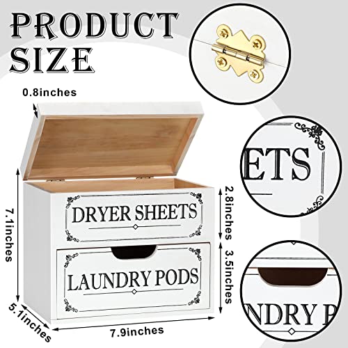 Tatuo Dryer Sheet Holder with Hinged Lid Farmhouse Dryer Sheet Dispenser Rustic Dryer Sheet Container Dryer Sheet Box Laundry Room Decor for Laundry Room Organization Fabric Sheet Laundry Pods, White