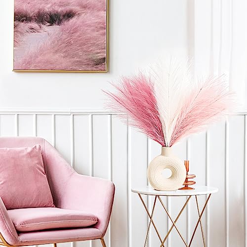 Der Rose Pampas Grass Pink 17.7 Inch 6pcs Faux Pampas Grass Decor Pompas Floral for Pink Room Bathroom Home Office Decor Aesthetic