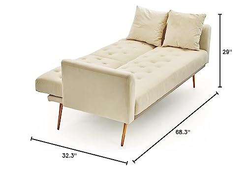 68.3" Loveseat Sofa Bed Convertible Sleeper Couch Daybed, Multifunctional Velvet Upholstered Folding Recliner, Splitback Small Futon Sofá Couches, 2 Seaters with Metal Legs&Two Pillows for Living Room