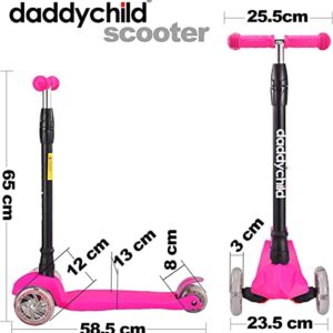 Kids Kick Scooter, 3 Wheeled Scooter for Kids, Child/Toddlers Toy, Adjustable Height, Anti-Slip Deck, Flashing Wheel Lights, for Boys/Girls 3-12 Year Old (Pink)